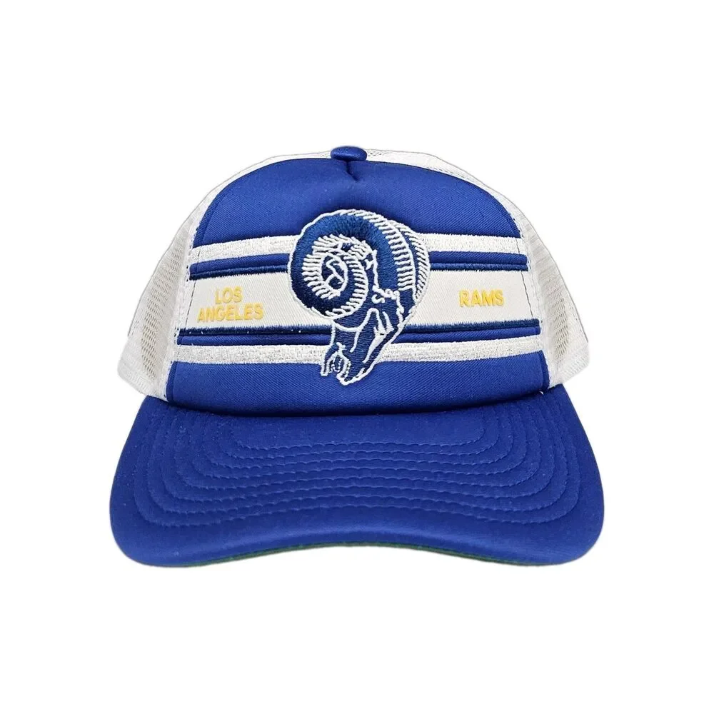 Youth Mitchell & Ness Royal Los Angeles Rams Stripe Trucker Adjustable Hat